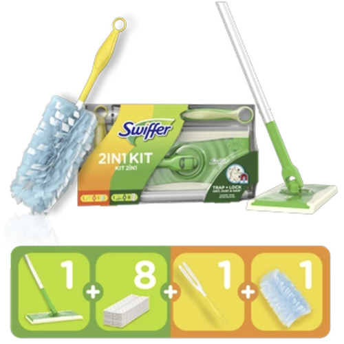 Набір для прибирання Swiffer 2in1 Kit Швабра + 1шт щітка від пилу + 8 шт сухих серветок для сухого прибирання